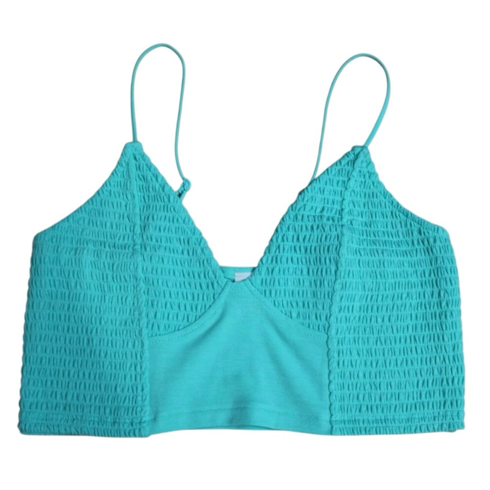 Zenana Smocked Bralette Crop Top Teal Turquoise Spaghetti Strap Size XL NWOT